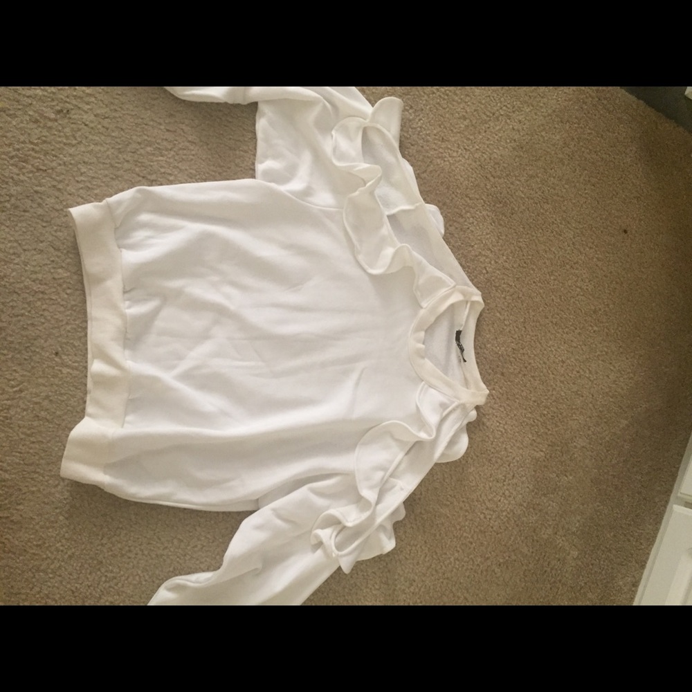 White shoulder-less sweatshirt